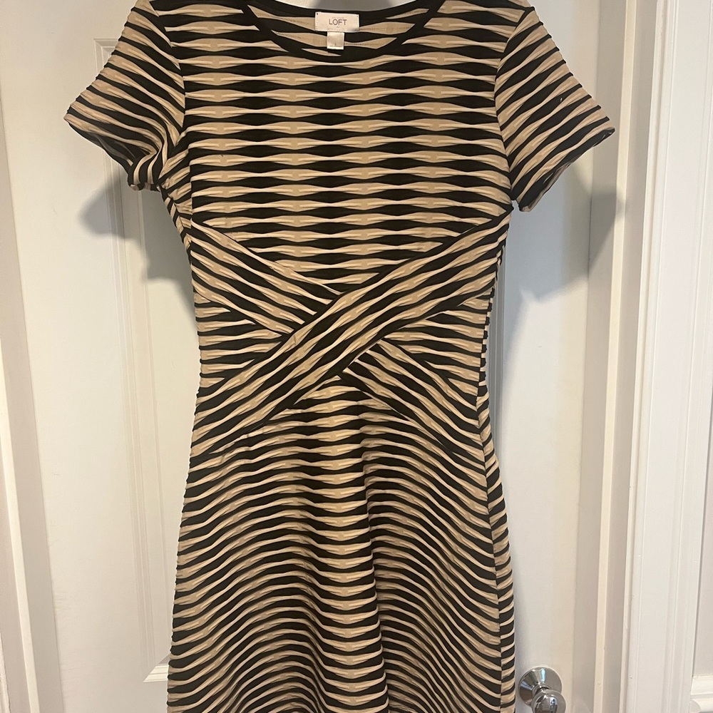 LOFT Black and Tan Patterned Mini Dress